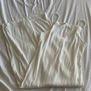 Rihoas White Textured Midi Dress with Pearl Straps